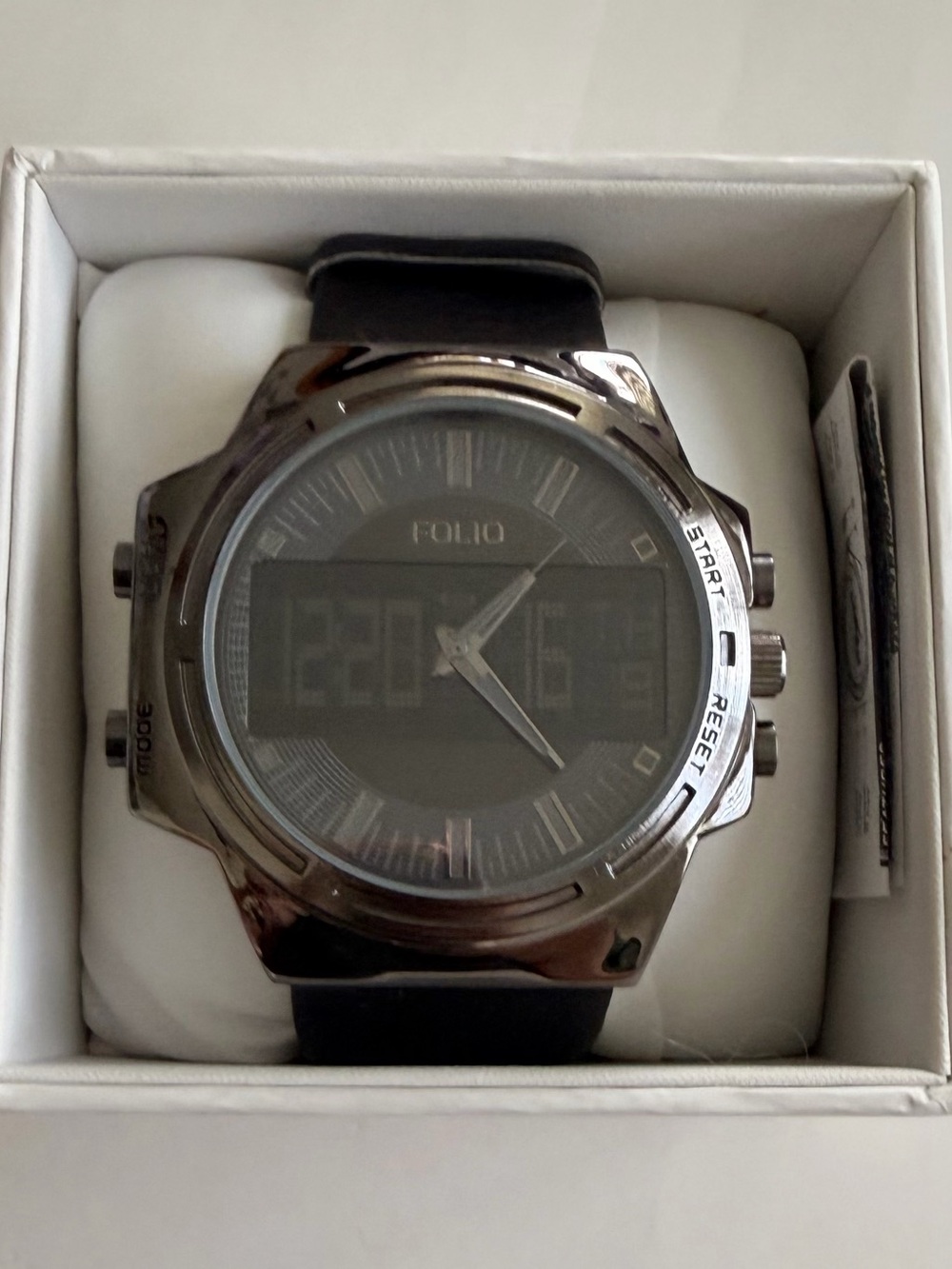 Men's Black and Silver Hybrid Sport Watch